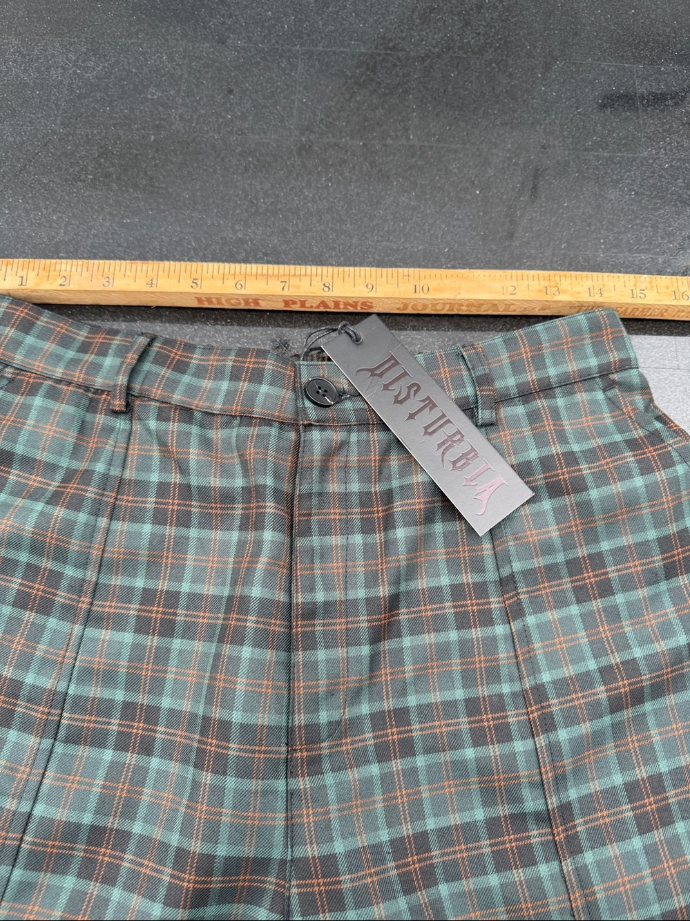 DISTURBIA Nightingale Split Tapered Trousers Green Plaid Size US 10 NEW NWT - Picture 10 of 12